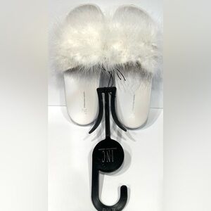 INC International Concepts White Wedge Faux-Marabou Slippers Extra Large 11-12